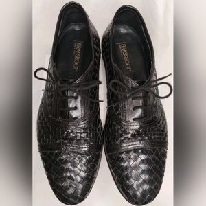 Vintage 90s Brass Boot Woven Black Leather Oxford Mens Shoes Sz 10.5 M Italy